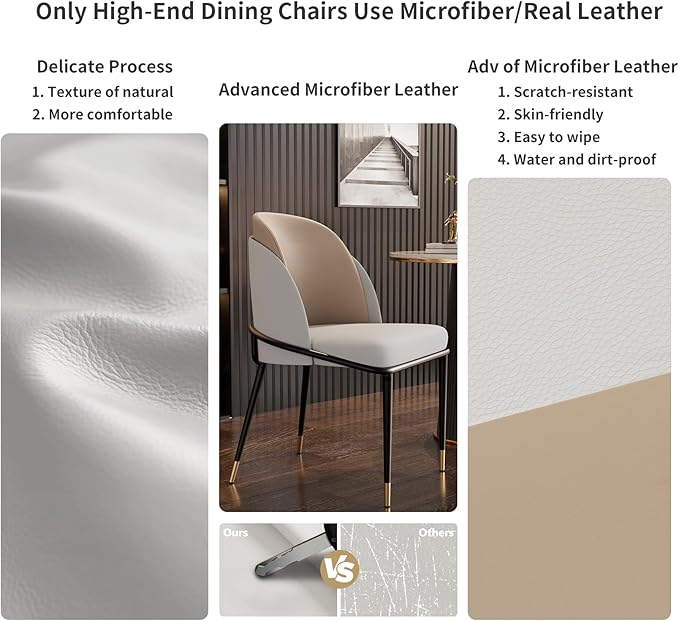 Wisfor Dining Chairs Set of 2: Faux Leather Upholstered Makeup Chair with Arched Backrest - Armless Vanity Chairs with Metal Legs for Kitchen Living Room Bedroom (Light Brown)