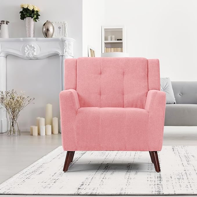 Dining Room ChairLiving Room Armless Chair Modern Design Fabric Armless Contemporary Accent Dining Chairs Sofa with Solid Wood Legs (Pink)