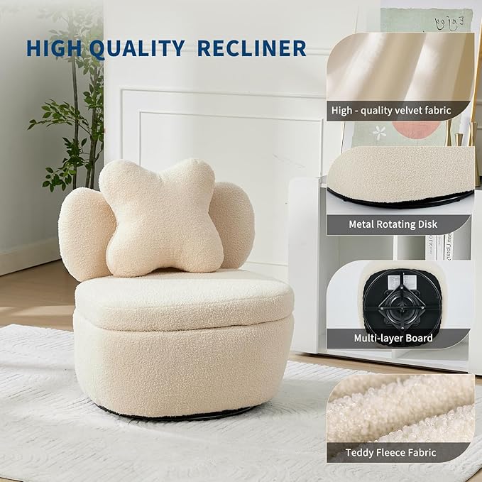 360° Swivel Accent Chair with Storage Compartment – Teddy Velvet Upholstered Armchair with Ergonomic Cushion Scratch-Resistant Fabric 300 lbs Capacity for Living Room Bedroom &amp Nursery Camel