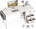 Casaottima 48-Inch Computer Desk with 4 Fabric Drawers — Home Office Desks with Storage Writing Desk with Side Hook and Cloth Bag Modern Study/Work Table for Bedroom and Small Space White