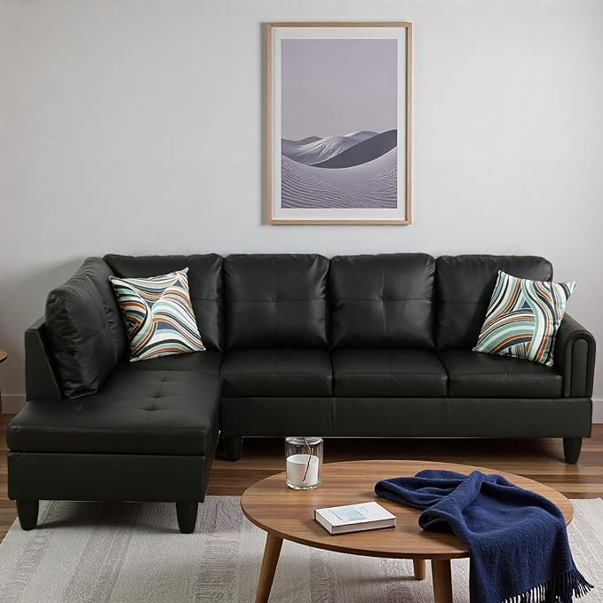 L Shape Sectional Couch with Chaise 97 Inch Modular Sofa with Ergonomic Reclined Backrest Sectional Couches for Living Room High-Density Foam for Office and Small Apartment Black