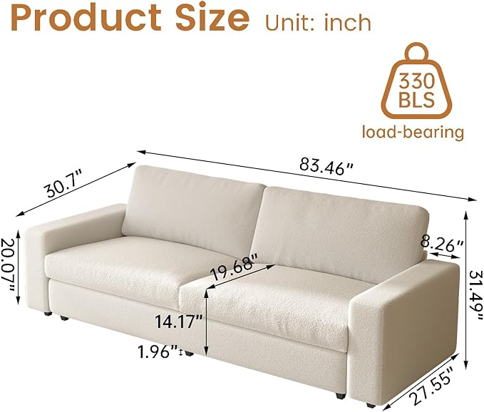 Large Loveseat Sofa83.46 Comfy 2 Seater Sofa with Deep Seat Thickened Cushion &amp Armsrest Durable Modern Home Sofa for Living Room
