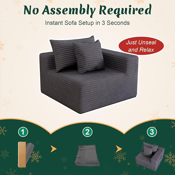 Modular Cloud Couch Sectional Deep Seat No-Bone Corduroy Sofa with Ottoman Oversized Comfy Modular Sofa for Living Room Bedroom Apartment No Assembly Flexible Layout (Gray 108 Inch-L)