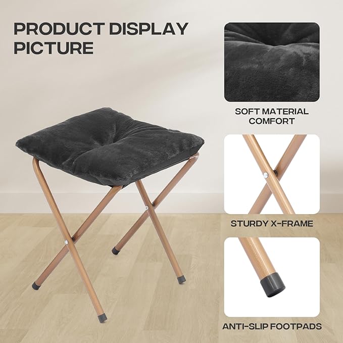 Cozy Saucer Chair Living Room Chair Faux Fur Soft Thick Padded Folding Chair Comfortable Square Moon Chair for Living Room Bedroom Reading Nook Modern Style 2 Pack Black