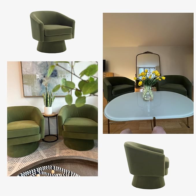 Green Swivel Accent Chair Modern 360°Barrel Living Room Chair with Curve Back Comfy Round Velvet Vanity Chair Reading Armchair Single Sofa for Bedroom/Waiting Room Green