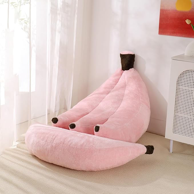 Banana Bean Bag Chair with Ottoman Floor Sofa Bed with Footrest Comfy Convertible Lounger for Teens &amp Adults Plush Couch for Bedroom Living Room or Dorm M-Pink