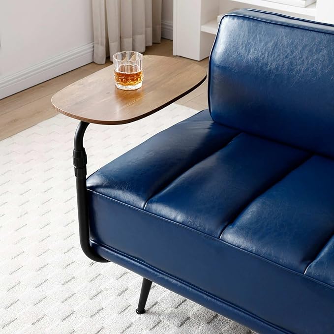 55 Modern Faux Leather Loveseat with 360° Swivel Side Table Mid-Century Tufted 2-Seater Sofa Bench for Living Room Entryway with Metal Legs and Backrest