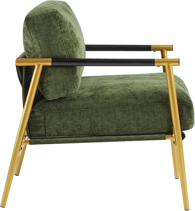 Modern Accent Chair Lounge Arm Chair Upholstered Armchair with Plush Cushions Single Chairs with Metal FrameWooden Armrest - Perfect for OfficeLiving RoomBedroomGold+Green