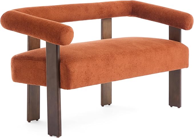 Christopher Knight Home Celen Modern Boucle Fabric Upholstered Loveseat with Round Armrest and Rubberwood Frame Comfy Living Room 2-Seater Sofa Space-Saving Couch for Apartment Brown + Dark Orange