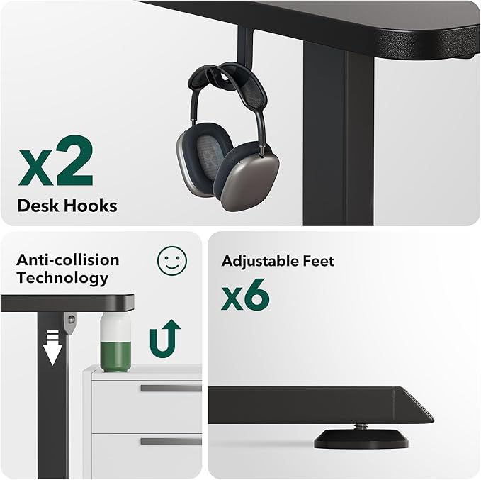 BANTI L-Shaped Standing Desk - 63 x 55 Inch Adjustable Corner Standing Desk with Charging Station - L Shape Sit Stand Table with Memory Controller Splice Board for Home Office Black
