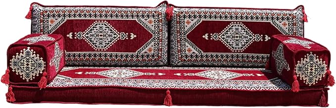 arabicsofa Maroon Arabic Floor Seating Sofa – Handmade Majlis Set for Guest Room