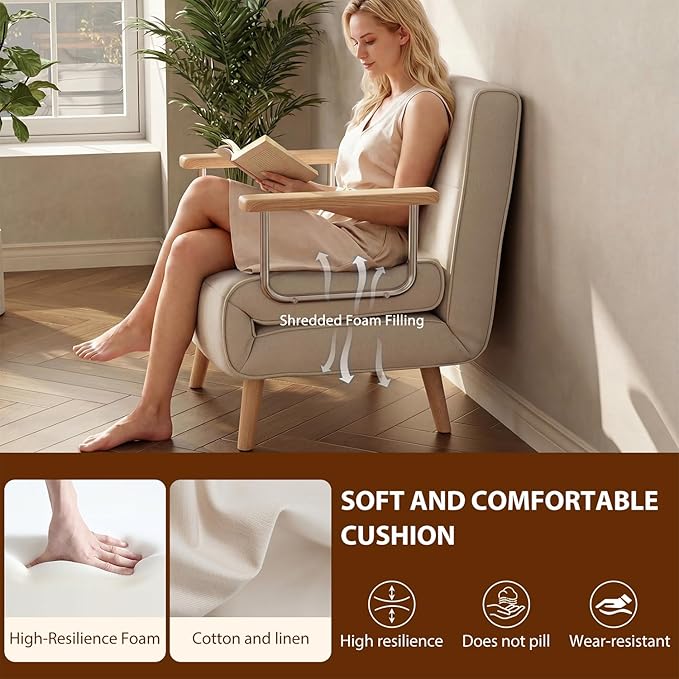 3 in 1 convertible sleeper sofa bed - Portable Rollaway Guest Bed Space-Saving Foldable Design for Easy Storage Futon Chair with 6-Level Adjustable Backrest for Guest Room Apartment Dorm Cream Beige