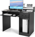 Tangkula Computer Desk with Drawer &amp Keyboard Tray Modern Study Writing Desk with Desktop Hutch &amp Storage Shelves Home Office Wooden PC Laptop Desk Desk for Bedroom