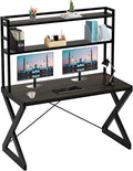 47 Industrial Desk with Shelves Study Writing Ladder Desk with Bookshelf Computer Desk with Hutch PC Workstation Gaming Table for Home Office Metal Frame Brown