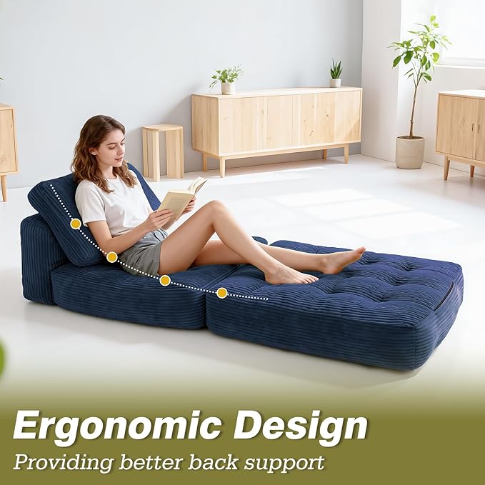 Art3d Folding Sofa Bed Convertible Sleeper Sofa Bed with Pilow &amp Back Support 3 in 1 Long Futon Boneless Couch Comfy Floor Couch for Living Room Bedroom Navy Blue