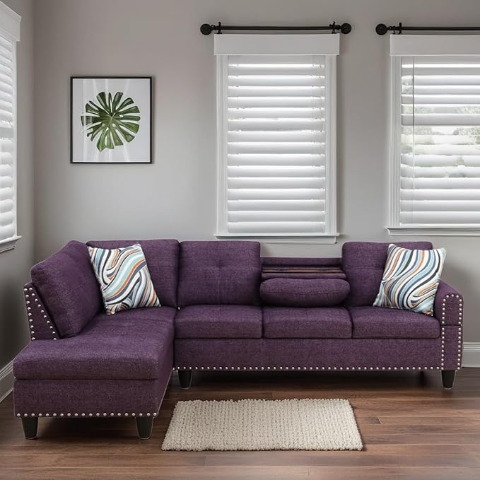 L-Shaped Sectional Sofa Modern Sectional Couches Home Sofas for Living Room with Movable Chaise Modular Living Room Sets Furniture for Apartment Bedroom &amp Office Purple