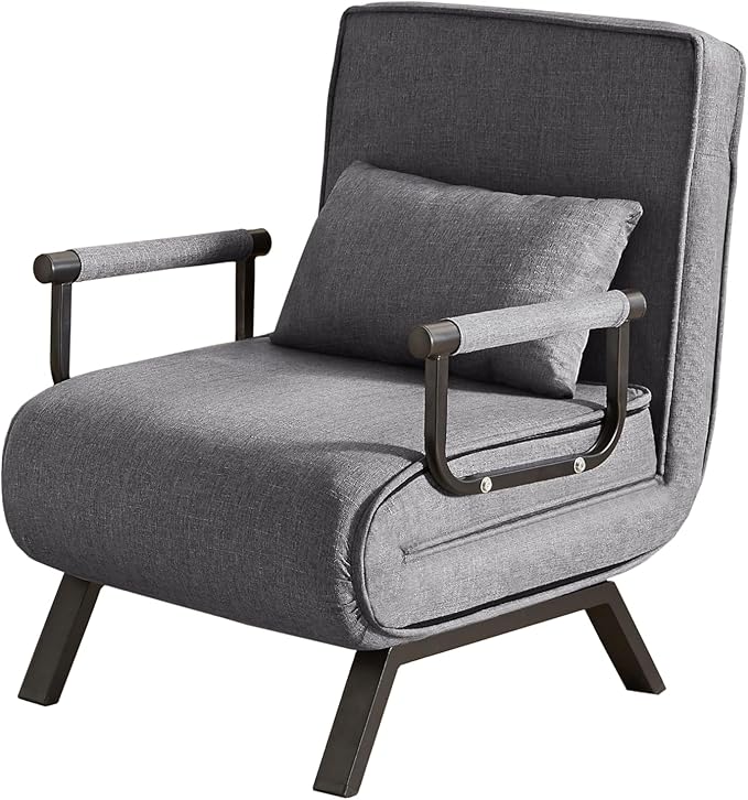 Foldable Chair Bed Comfortable Convertible Sofa Bed 5 in 1 Foldable Bed with 5 Adjustable backrests and Pillows Suitable for Comfortable Cushion Chair in The Office. (Grey+Linen+1Seat)