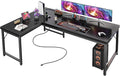 Huuger 55 Inch L Shaped Desk with Power Outlets and USB-C Port Reversible Computer Desk Larger Office Corner Gaming Desk 0.95 Inch Thicker Desktop Metal Frame for Home Office Study Black