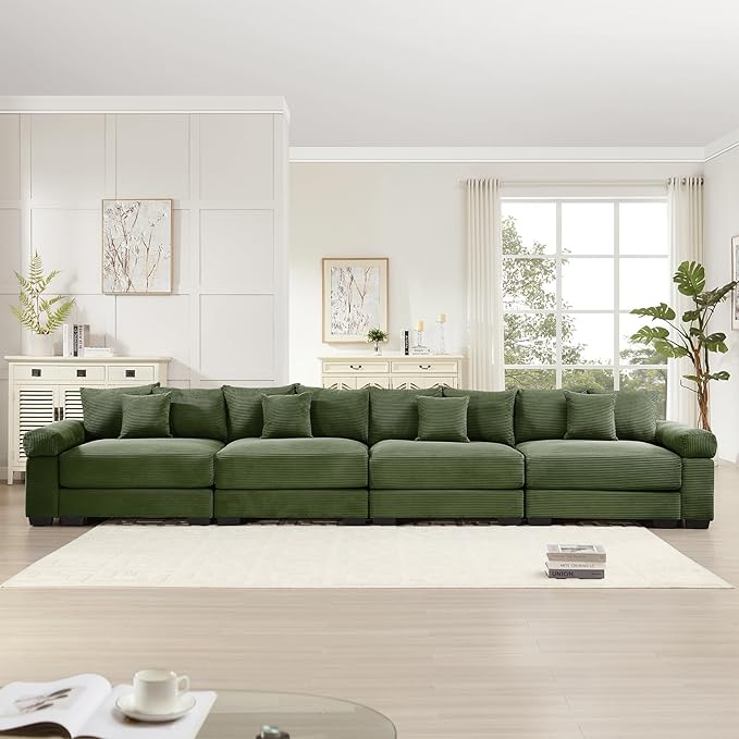 168.4 Oversized Modular Sectional Sofa Corduroy Large Sectional Couches for Living Room 4 Seater Couches Modern Deep Seat Sofa Set Green