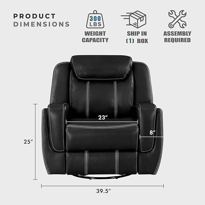 Lexicon Modern Swivel Glider Recliner Chair Nursery Glider Faux Leather Recliner Chair with Headrest Manual Recliner Sofa Chair for Living Room/Office/Apartment Black