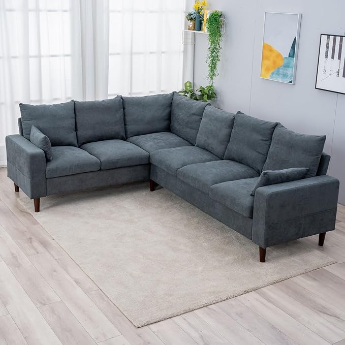 Panana Modern Upholstered L-Shape Sectional Sofa 2 Seater + 3 Seater Corner Couch for Living Room (Grey 5 Seat Corner Sofa)