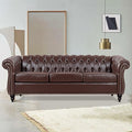 Chesterfield Sofa PU Leather Sofas for Living Room Rolled Arm 3-Seater Couch Deep Button Nailhead Upholstered Couches High-End Furniture 84 Easy to Assemble (Brown)