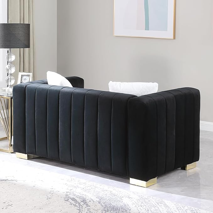 Velvet Couch with Extra Deep Seats 3 Seater Sofa Futon Couch Sleeper Sofa Office Couch Mid Century Modern Couch for Living Room Office Bedroom (Black 63-Loveseat)