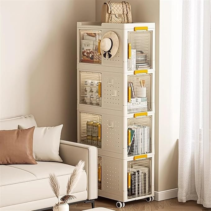 Mobile Filing Cabinet with Wheels Movable Bookshelf Storage Box Folding Bay Window Storage Cabinet Organizer Shelf Home Bookcase Trolley File Cabinet