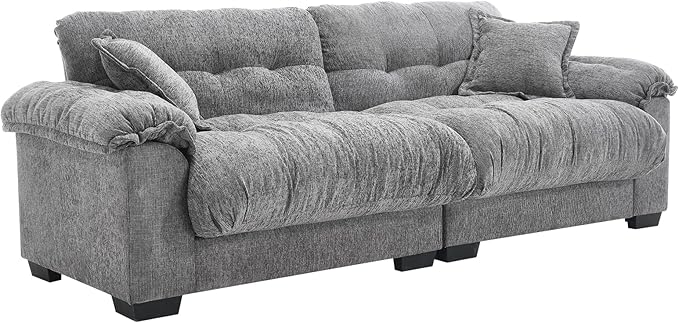KIVENJAJA 90.5”W Oversized Cloud Loveseat Sofa Modern Chenille Tufted Deep Seat Sectional Couch Overstuffed Comfy Love seat with Pillows for Living Room Apartment Small Space Grey