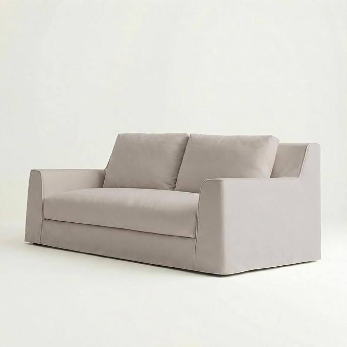 Modern Slipcovered Sofa with One-Piece Easy Removable Washable Fabric Cover Minimalist Upholstered Deep Seat Cloud Couch for Living Room 2 Seater/Loveseat 80 Width with Ottoman - Grey