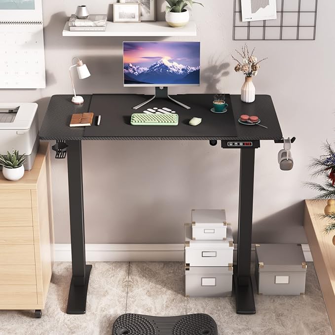 Furmax Electric Height Adjustable Standing Desk Large 40 inch Sit Stand up Desk Home Office Computer Desk Memory Preset with T-Shaped Metal BracketCarbon Black