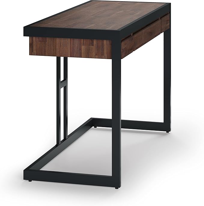 SIMPLIHOME Erina Desk - 48 Inch Wide Solid Acacia Wood and Metal Writing Desk in Distressed Charcoal Brown Modern Industrial Home Office Computer Table with 2 Drawers and Flip-Down Keyboard Tray