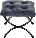15 Foldable Foot Stool Ottoman with Metal Frame - Washable Faux Fur Navy Upholstered Indoor/Outdoor Footrest for Living Room Bedroom Patio - Space-Saving Compact Design