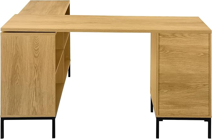Monarch Specialties 7491 Computer Desk Home Office Corner Storage Drawers 60 Shape Work Laptop Metal Laminate Brown Black Contemporary Modern Desk-60 L Light Oak 60 L x 60 W x 31 H