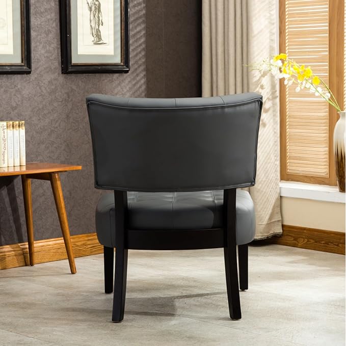 Contemporary Tufted Oversized Accent Chair with Plush Boucle Fabric and Faux Leather Options Kiln-Dried Hardwood Frame Deep Cushion Seat Ergonomic Back Support Versatile Living Room Chair (Gray)