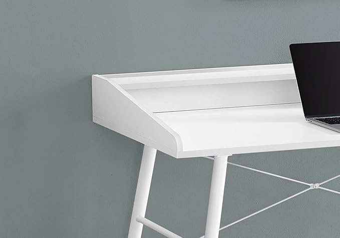 Penau Contemporary Computer Desk for Home Office with Storage Shelves 48l White Laminate and White Metal Modern Design