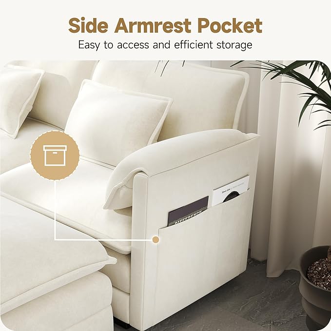 Real Relax 145'' Modular Sectional Sofa U Shaped Chenille Convertible Couch with Movable Ottoman 8 Pillows and 2 Armrest Pillows for Living Room Office and Leisure Places Beige