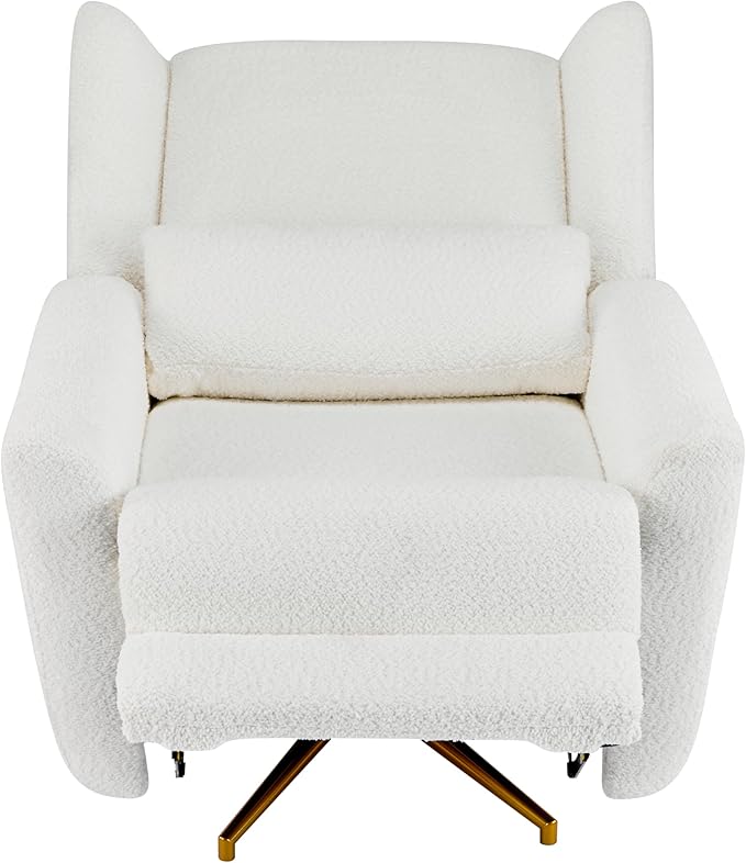 Christopher Knight Home Dolia Boucle Fabric Upholstered 360° Swivel Chair Push-Back Power Recliner Chair Iron Recliner Sofa with Rotation Living Room Lounge Sofa Adjustable Backrest Beige+Gold