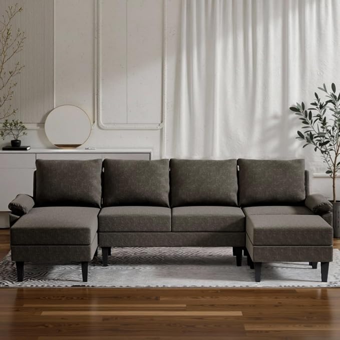 Sectional Couches for Living Room Furniture Sets 4 Seat U Shaped Sectional Couch with Storage Adjustable Sofa with Armrests and Ottoman for Apartment Dark Brown