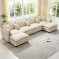 Redlife 148 Modular Sectional 4-Seater Sofa with 2 Ottomans Chenille Sectional Couch Set with Spring &amp Double Foam Cushion System Removable Covers Easy to Assembly Beige