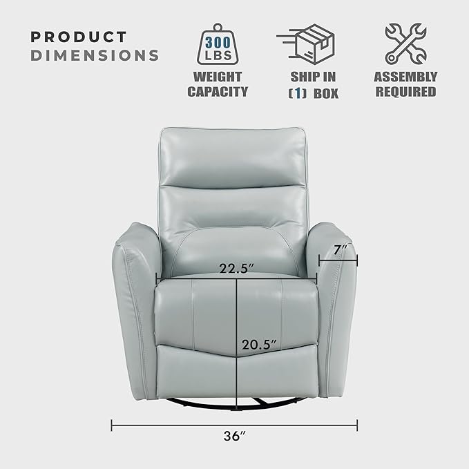 Lexicon Swivel Glider Reclining Chair Top Grain Leather Match Manual Recliner Comfy Nursery Glider Recliner Swivel Reclining Chair for Living Room/Office/Bedroom/Apartment Aqua