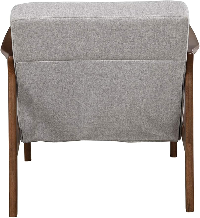 Alpine Furniture Zephyr Mid-Century Retro Accent Lounge Chair Wooden Arm Upholstered Back Living Room Furniture 33 W x 27.5 D x 29 H Walnut Finish/Pebble Upholstery