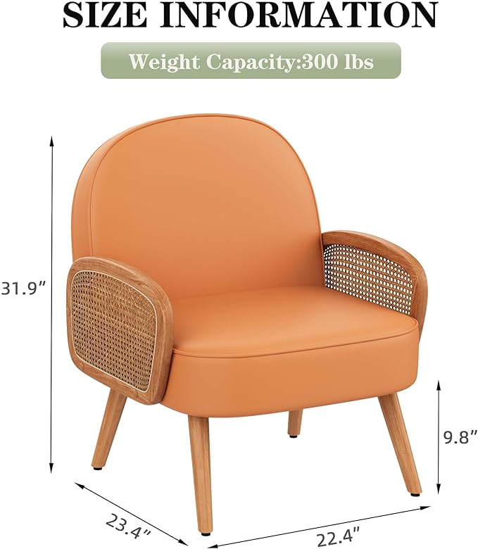 Accent Chairs Rattan Comfy Upholstered Modern Arm Chair for Living Room Chair Reading Bedroom Balcony Faux Leather Chair