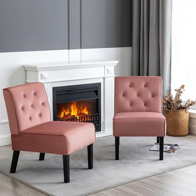 Reeso 2-Piece Living Room Armless Button Tufted Pattern Accent Chair Rose