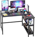 L Shaped Computer Desk 43 Inch Corner Desk with Reversible Storage Shelves Home Office Desk with Metal Frame Modern Simple Style for Home Office Living Room Bedroom Black