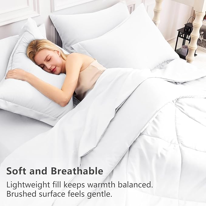 CozyLux King Size Comforter Set White - 7 Pieces Bed in a Bag King Luxury Soft Bed Set for All Seasons Bedding Set with Down Alternative Comforter Sheets Pillowcases &amp Shams