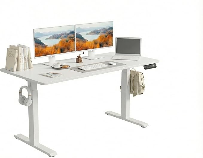 BANTI One-Piece Standing Desk Adjustable Height Stand up Home Office Desk48x24 Inch Electric Standing Computer Desk with 4 Memory Presets Headphone Hook White