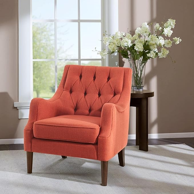 Madison Park Accent Chair for Living Room Upholstered Button Tufted Back Removable 5.75 T Seat Cushion Solid Wood Legs Modern Accent Armchair Family Room Furniture Bedroom Chair 29.25 W Spice