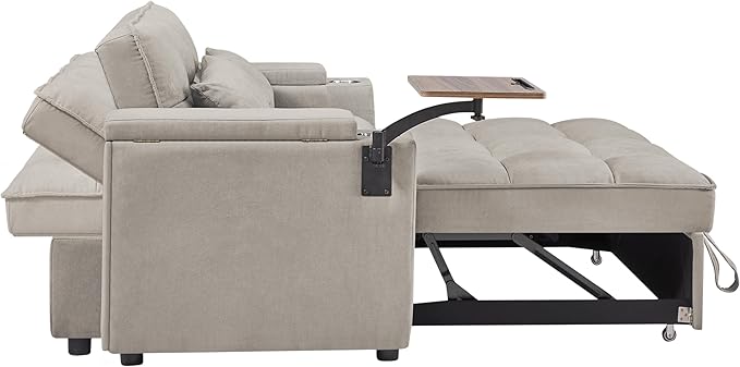 65 Cloud Couch Sleeper Sofa Bed with USB Charging Port &amp Side Pocket Chenille Fabric Pull-Out Sofa with Thick Cushions High Resilience Foam &amp Pillows for Living Room Apartment Small Space