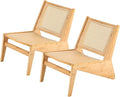 Welnow 2-Pcs Mid Century Rattan Accent Chair Bamboo Wood Lounge Chair with Woven Cane Backrest Low Armchair for Living Room Bedroom Balcony or Reading Corner Natural